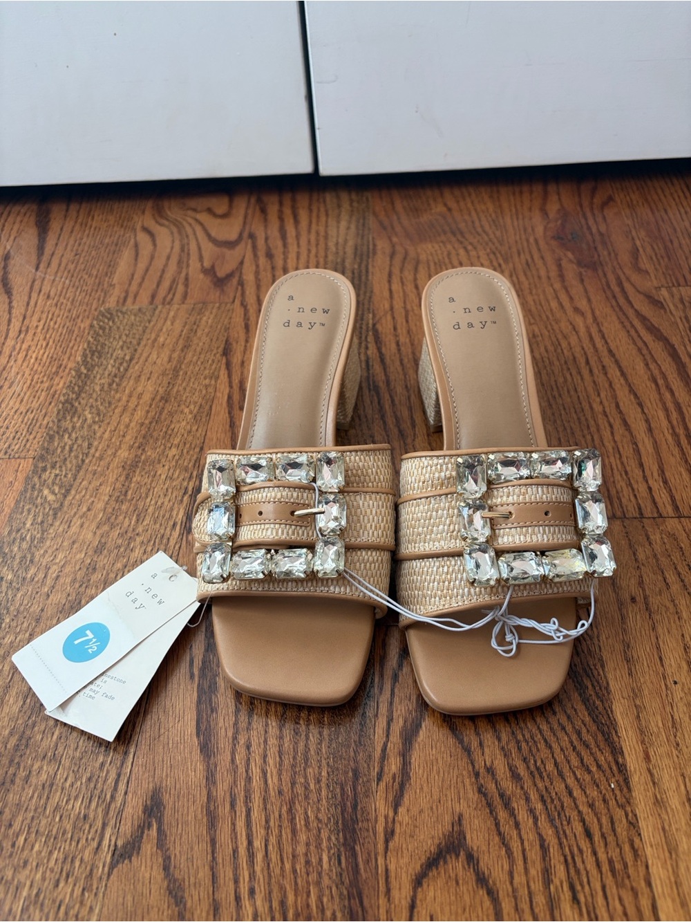 a new day Kathleen Tan Jeweled Block Heel Slide Sandals Size 7.5 New with Tags - Picture 2 of 6